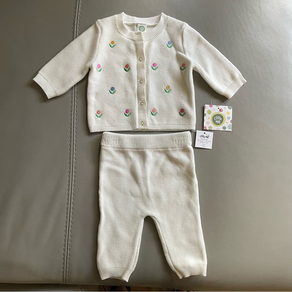 Little Me Ivory Baby Outfit with Colorful Embroidery size 3 months black